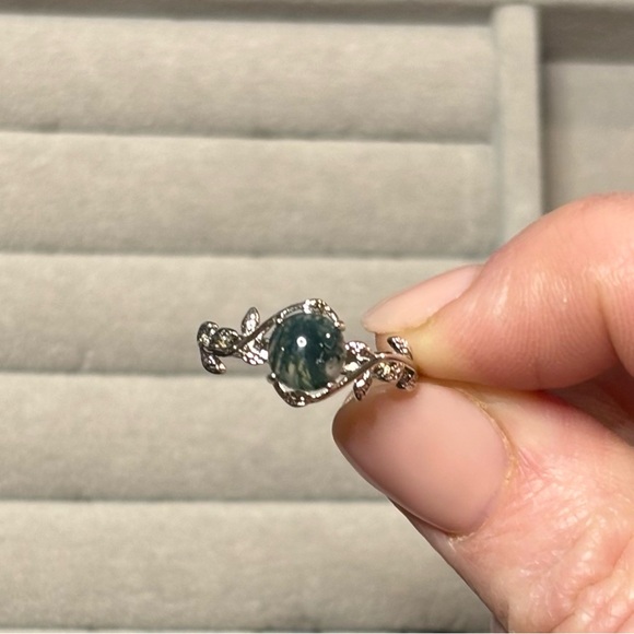 Elegant Round 7mm Moss Agate in 14K Gold over 925 Sterling Silver - Ring 7 - Picture 2 of 8